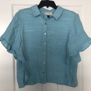 Universal thread blue button up crop top